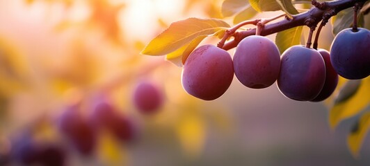 Sticker - plum  on a branch, plum tree in the garden