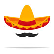 Sombrero hat with mustache vector isolated illustration