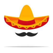 Sombrero Hat With Mustache Vector Isolated Illustration
