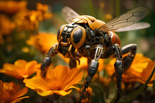 Robot Bee On Yellow Flower