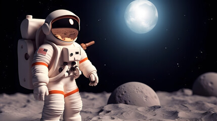 Wall Mural - spaceman or astronaut on the surface of moon.