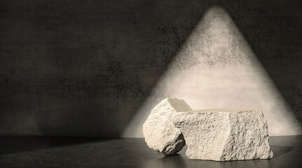 Poster - Rough stone with sunlight from window on concrete wall and floor background,Copy space for product display