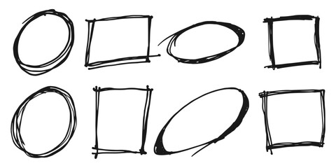 Hand drawn scribble lines on set. doodle borders lines, curves, frames for message note mark design element. vector illustration