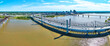 Panorama four bridges crossing Ohio River Aerial bright summer day Louisville downtown in distance