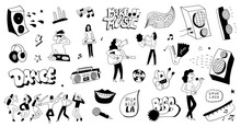 Music Party Dance Vector Doodles Characters , Hand Drawn Sign And Symbols