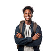 Leinwandbild Motiv cute black student Successful smile on transparent background (png).