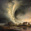 A Painting of a Water Spout in a Rural Area