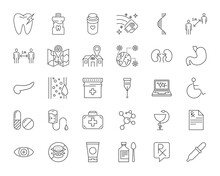 Medical Vector Icons Set. Line Icons, Sign And Symbols In Linear Design. Medicine, Health Care And Coronavirus COVID-19 Pandemic. Mobile Concepts And Web Apps. Modern Infographic Logo And Pictogram.