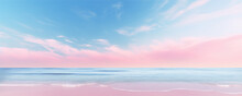 Beach Blue Sky In Pink Colors Ocean.