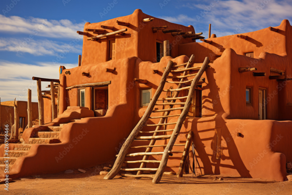Pueblo-style adobe house, reflecting the traditional architecture of ...