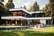 Modernist villa, capturing the sleek and minimalist architecture of the Bauhaus movement.
