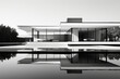 Modernist villa, capturing the sleek and minimalist architecture of the Bauhaus movement. Black and white image
