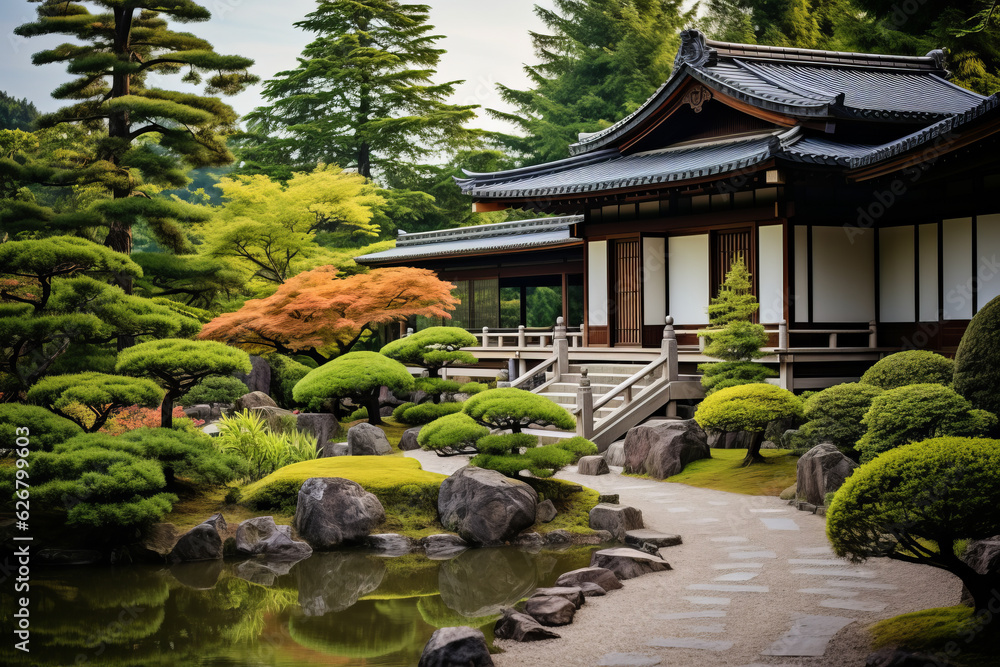 Traditional Japanese house, showcasing its unique architecture. Wooden ...