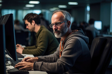 The senior programmer working on the computer