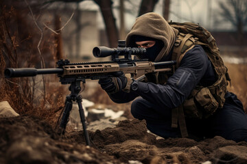 Wall Mural - sniper on the battlefield