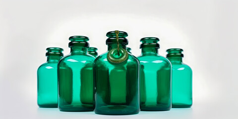 Wall Mural - Green bottles on white background - Generative AI