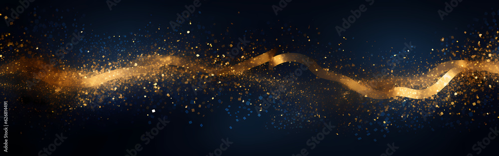 An abstract background featuring dark blue and golden particles ...