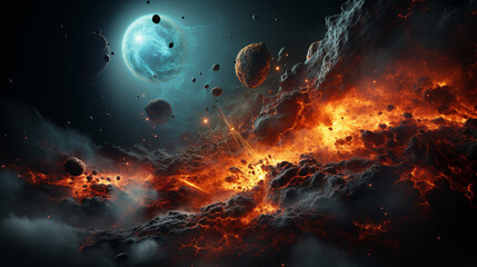 Wall Mural - Massive planetary collision in space. Generative Ai