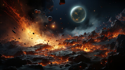 Wall Mural - Massive planetary collision in space. Generative Ai