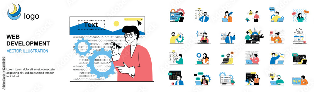 Web development concept with character situations mega set. Bundle of ...