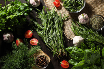 Wall Mural - Seasoning and spices, rosemary, concept of seasoning