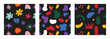 © TWINS DESIGN STUDIO - Set of doodle in seamless pattern. Abstract art background vector design with childish scribble, doodle, sparkle, flower in vibrant color. Fun creative illustration for kids, fabric, prints, cover.