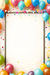 Nostalgia at its best Vintage birthday border design filled with streamers, confetti, balloons, and cakes