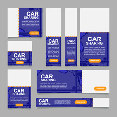 Wall Mural - carsharing marketplace web banner design template. electric cars. vector flyer with text space. adve