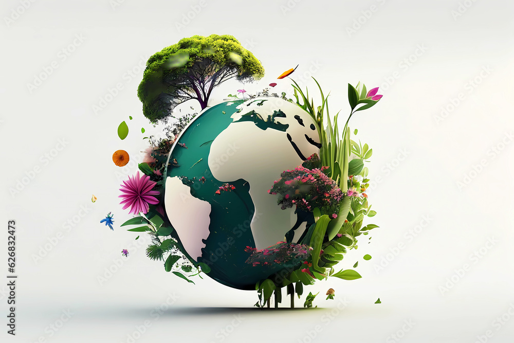 Planet earth with trees and flowers 3d style. Generative ai design ...