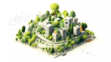 Modern isometric sustainable eco city. Generative ai design.