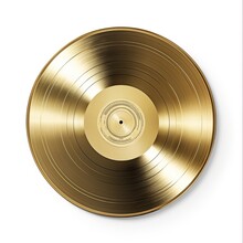 Melodic Gold Vinyl: Realistic Isolated LP Plate Of Popular Disco Music In Gramophone Sound Media. Generative AI