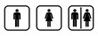 WC icons set. Toilet sign. Man, woman, mother with baby and handicapped silhouettes collection.