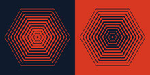 Abstract Concentric, Hypnotic Hexagon Elements Isolated On A Background. Color Halftone Polygon Pattern. Edgy Line Pattern Concept For Radio, Sonar, Or Wave. Geometric Centric Vector Illustration