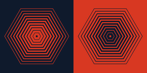 Wall Mural - abstract concentric, hypnotic hexagon elements isolated on a background. color halftone polygon patt
