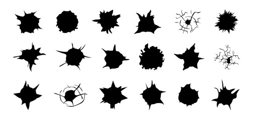 Texture cracks collection. Set of destruction hole. Crash effect hole