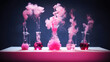 Potions. Love spell potion. Test tubes with pink smoke. AI generated image