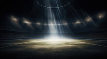 Stadium Lights Against Dark Night Sky Background. Soccer Match Lights. AI