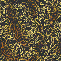 Gold floral vintage seamless pattern. Oriental style. Vector illustration art. For design textiles, paper.