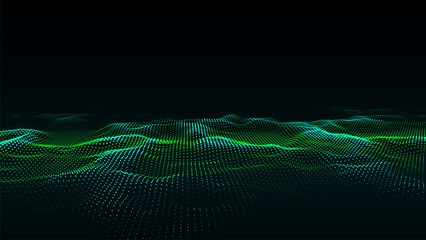 Wall Mural - abstract vector technology wave of particles. big data visualization. background with motion dots an