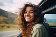 © AIGen - Traveling By Car: Young Woman's Exciting Mountain Adventure on a Summer Vacation: Generative AI