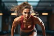 Pushing Limits: Woman performing High Intensity Interval Training (HIIT) for Fitness and Sports Indoors: Generative AI