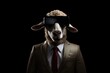 Sheep In Suit And Virtual Reality On Black Background. Sheep In Suit, Virtual Reality, Black Backgrounds, Technology Animals, Fashion Vr, New Possibilities. 