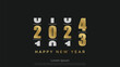 © Galih - Loading Happy New 2024 Year. Holiday vector illustration on black background.