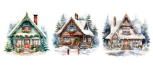 House Christmas Cottage Watercolor Ai Generated