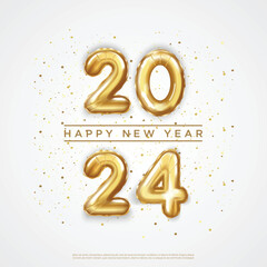 Wall Mural - Happy new year 2024. realistic gold balloon numbers of 2024. with square background