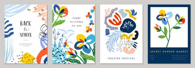 set of abstract creative artistic templates with abstract and floral elements. good for poster, card