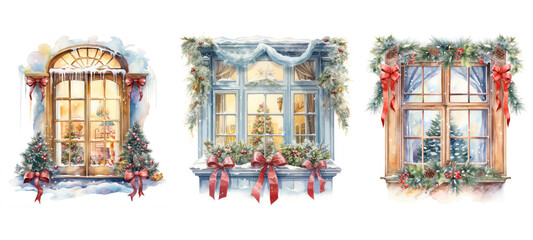 winter christmas window watercolor ai generated