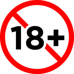 Wall Mural - Plus 18 prohibition sign for people under eighteen years of age. For adults only. Vector illustration.