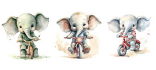 Bicycle Cute Elephant On Bike Watercolor Ai Generated