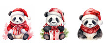 Kitty Cute Panda In Christmas Cloth Watercolor Ai Generated